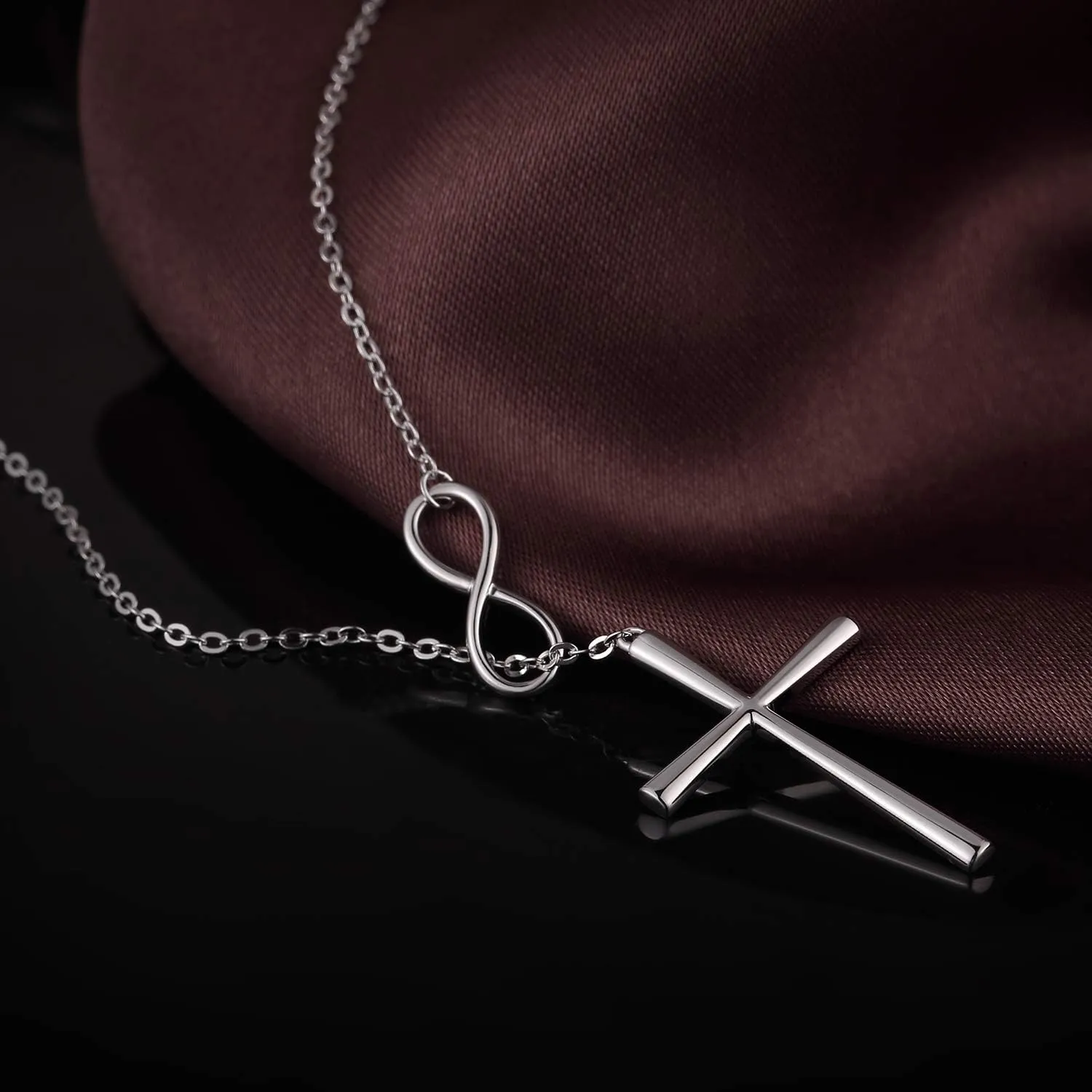 925 Sterling Silver Infinity Cross Necklace for Women Cubic Zirconia Cross Jewelry Gift for Women Come with Gift Box