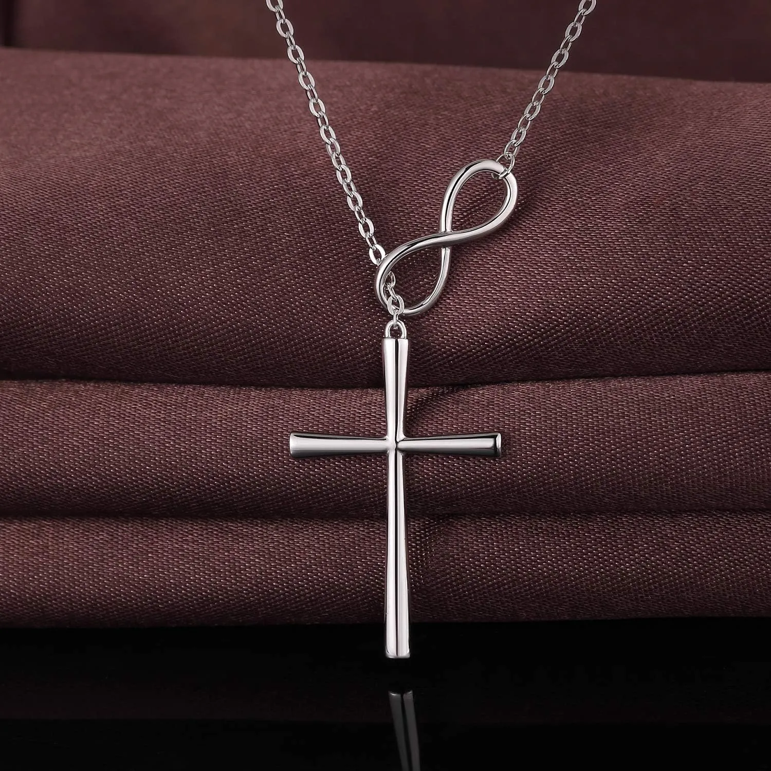 925 Sterling Silver Infinity Cross Necklace for Women Cubic Zirconia Cross Jewelry Gift for Women Come with Gift Box