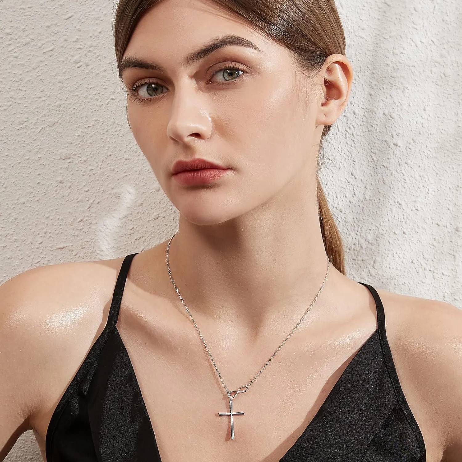 925 Sterling Silver Infinity Cross Necklace for Women Cubic Zirconia Cross Jewelry Gift for Women Come with Gift Box