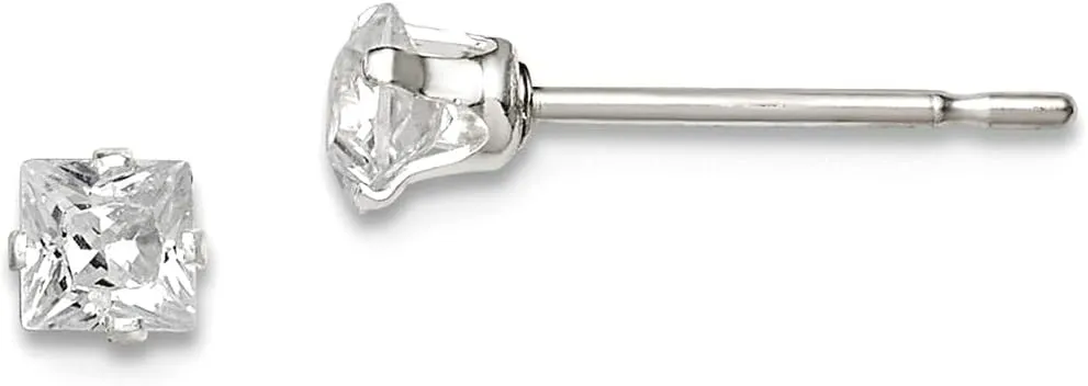 925 Sterling Silver Radiant Cut Snap setting Post 3mm Square CZ Simulated Diamond 4 Prong Stud Earrings 3x3mm Wide-Stud Earring for Women