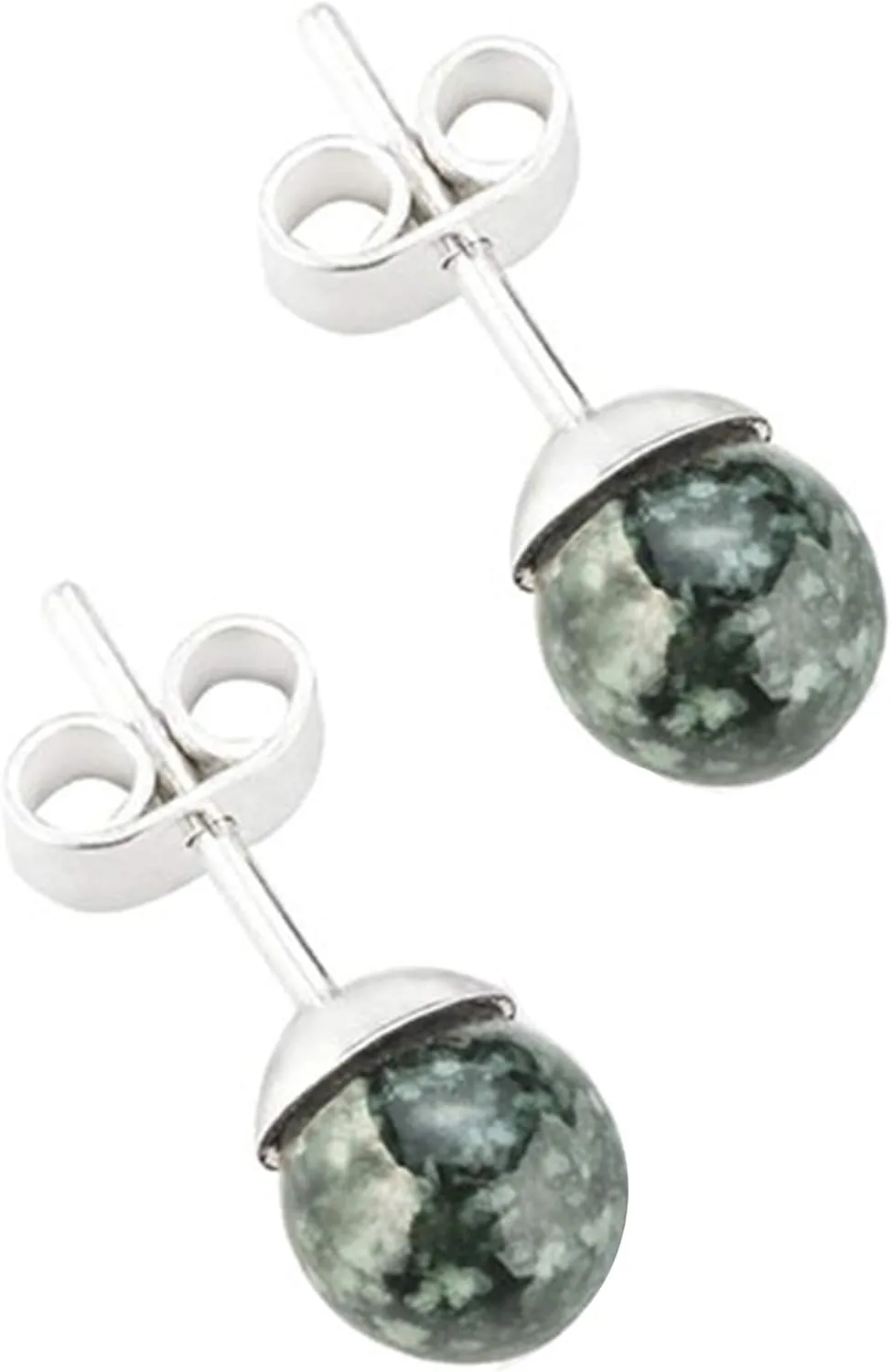 925 Sterling Silver Stud Earrings with 7mm Jaguar Green Jade Beads
