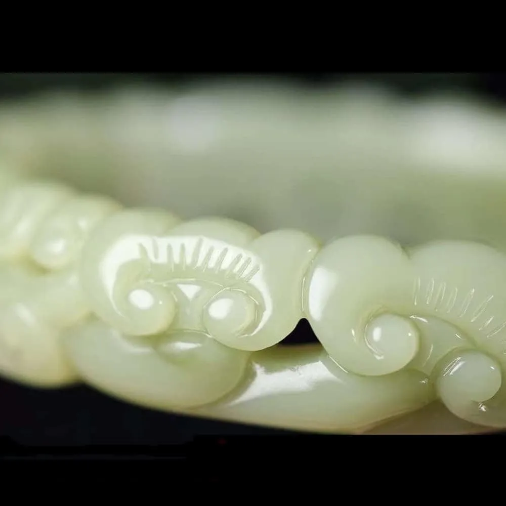 AAGAZA Jade Bangle Hand-Carved Hollow Azure Color Jade-Bracelet Handring /1778