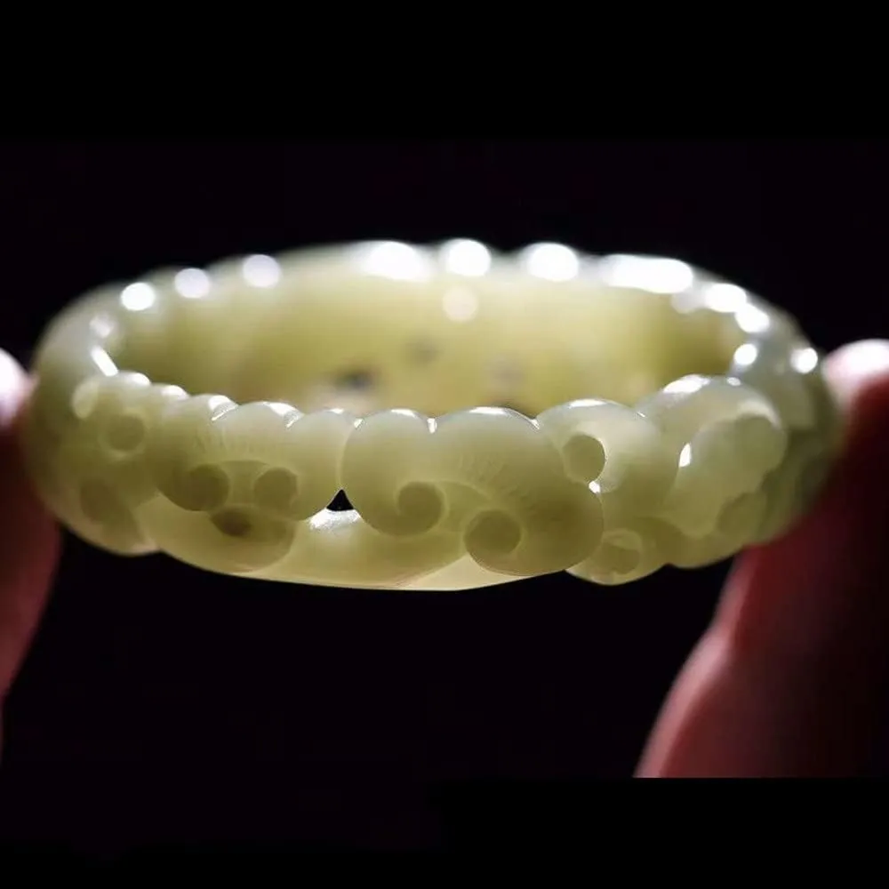 AAGAZA Jade Bangle Hand-Carved Hollow Azure Color Jade-Bracelet Handring /1778