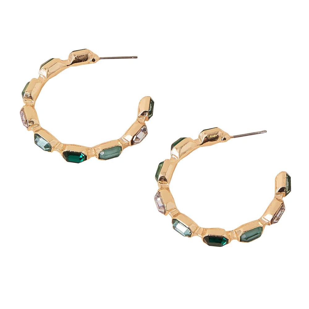 Accessorize London Women's Green Large Gem Stones Hoop Earring