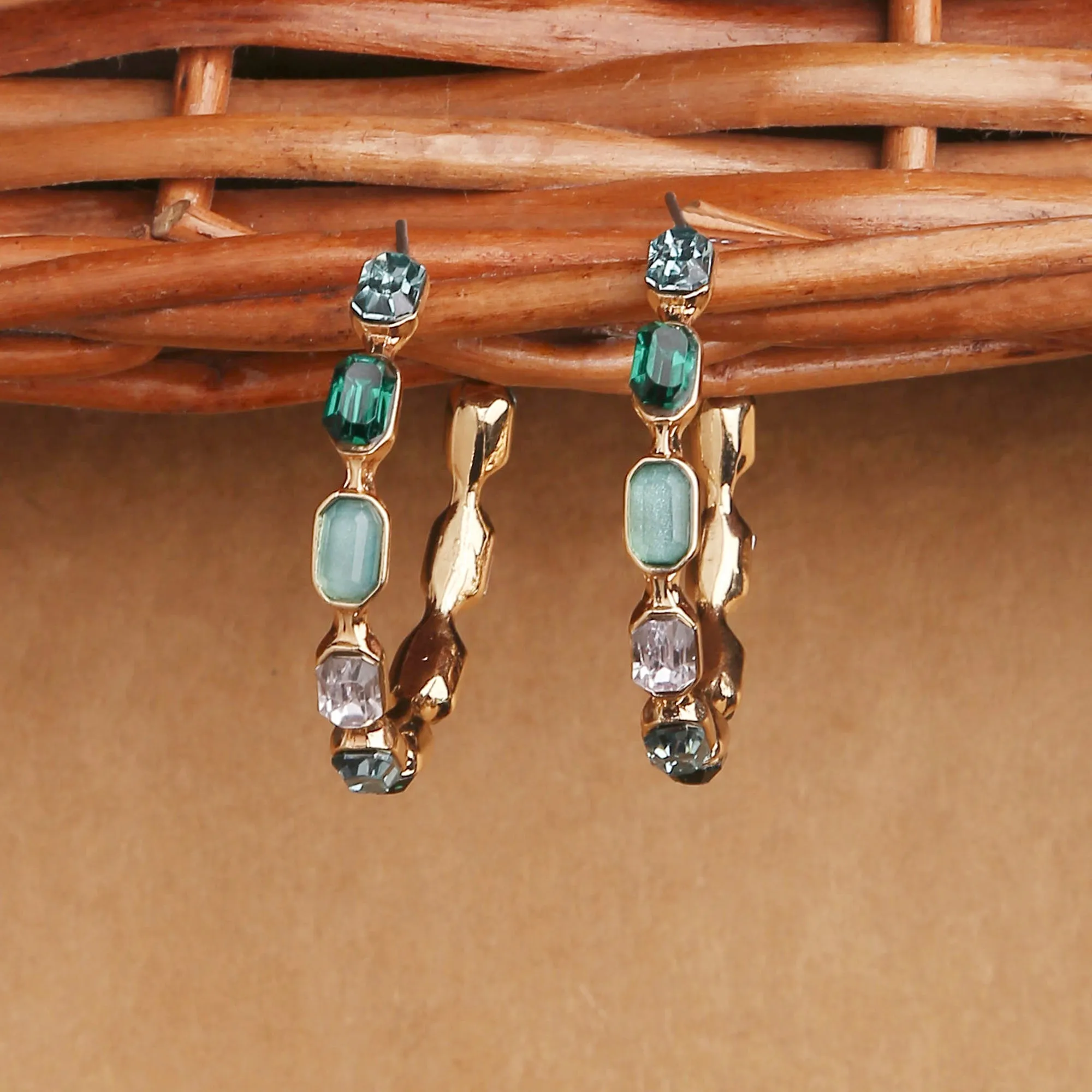 Accessorize London Women's Green Large Gem Stones Hoop Earring