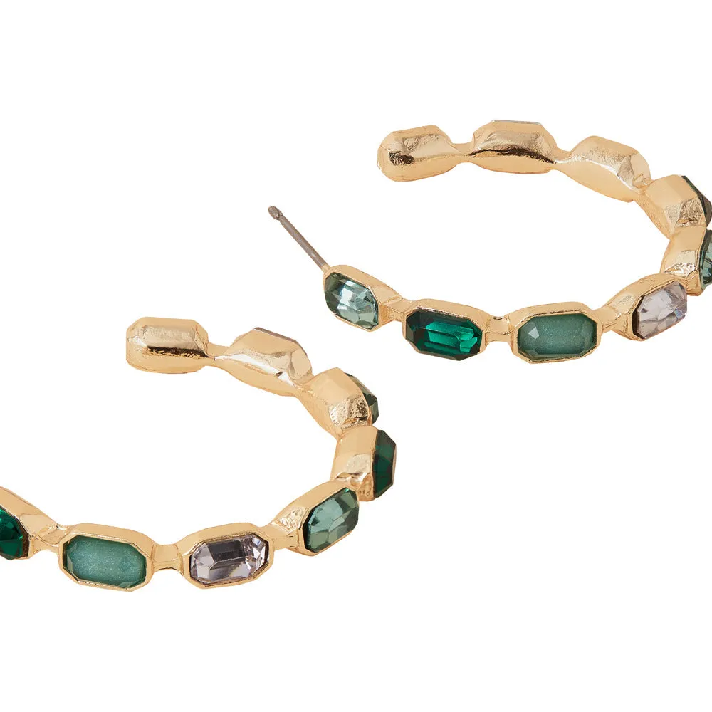 Accessorize London Women's Green Large Gem Stones Hoop Earring
