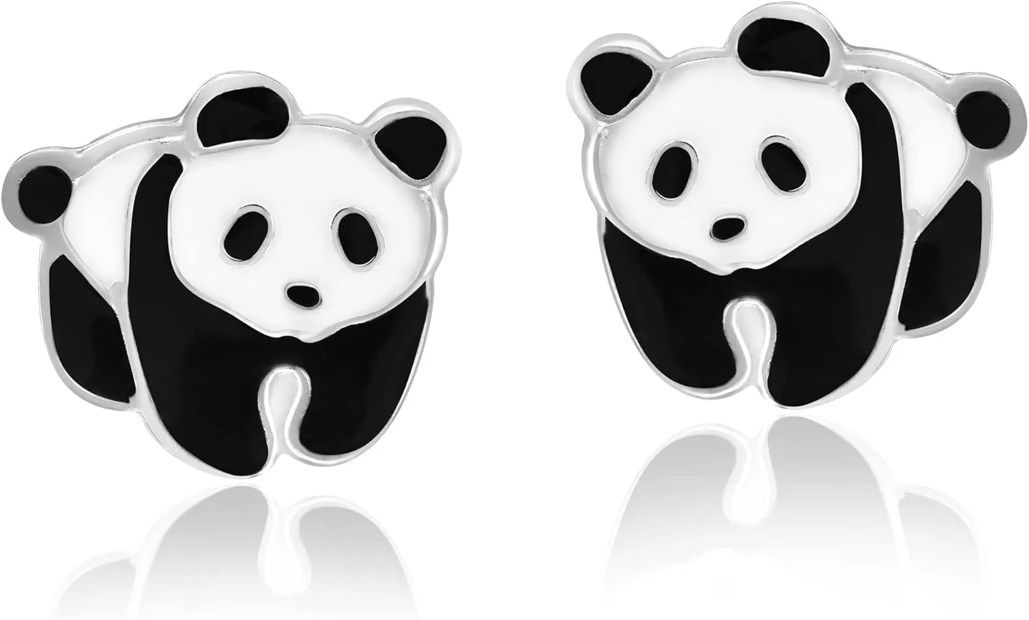 AeraVida Adorable Panda Bear Colored Enamel .925 Sterling Silver Stud Earrings | Silver Animal Stud Earrings | Panda Earrings for Women Sterling Silver