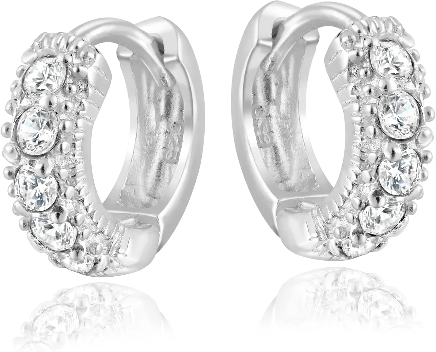 AeraVida Minimalist Sparkly Cubic Zirconia on Sterling Silver 11mm Huggie Hoop Earrings, Sterling Silver Hoop Earrings, Earrings for Women, Hoop Earrings Set