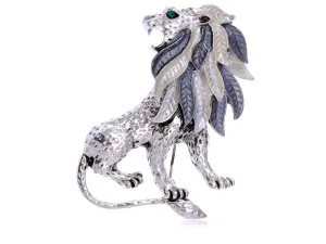 Alilang Silvery Tone Etched Grey Leaf Jungle Lion King Mane Brooch Pin