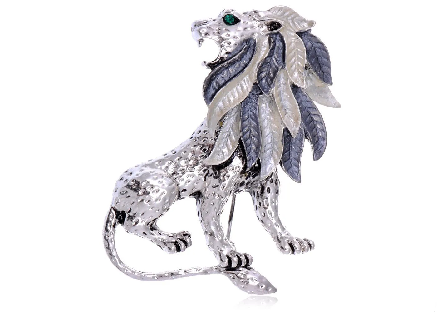 Alilang Silvery Tone Etched Grey Leaf Jungle Lion King Mane Brooch Pin