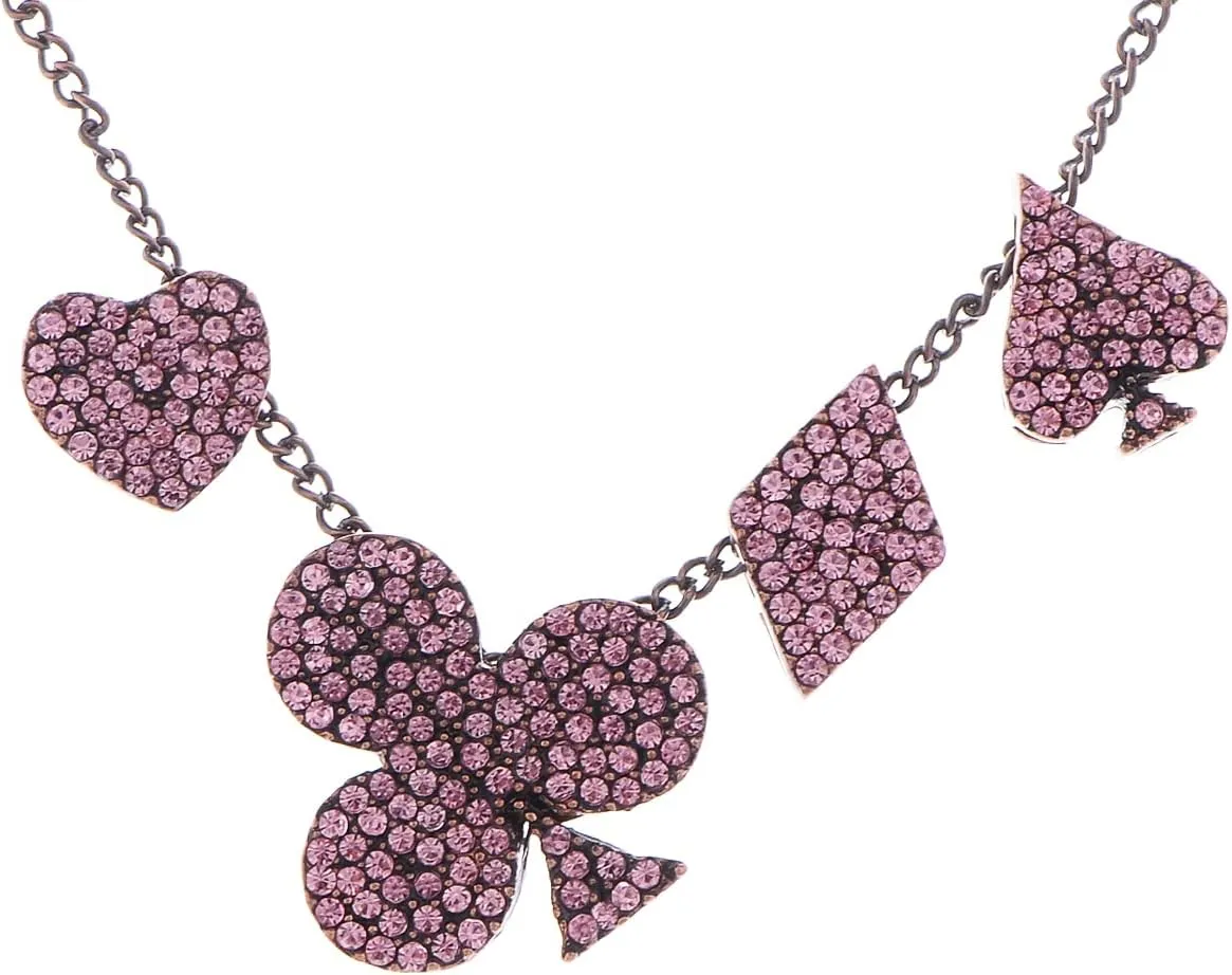 Alilang Vegas 4 Suits Gamblers Luck Lucky Casino Crystal Rhinestones Moveable Pendant Necklace