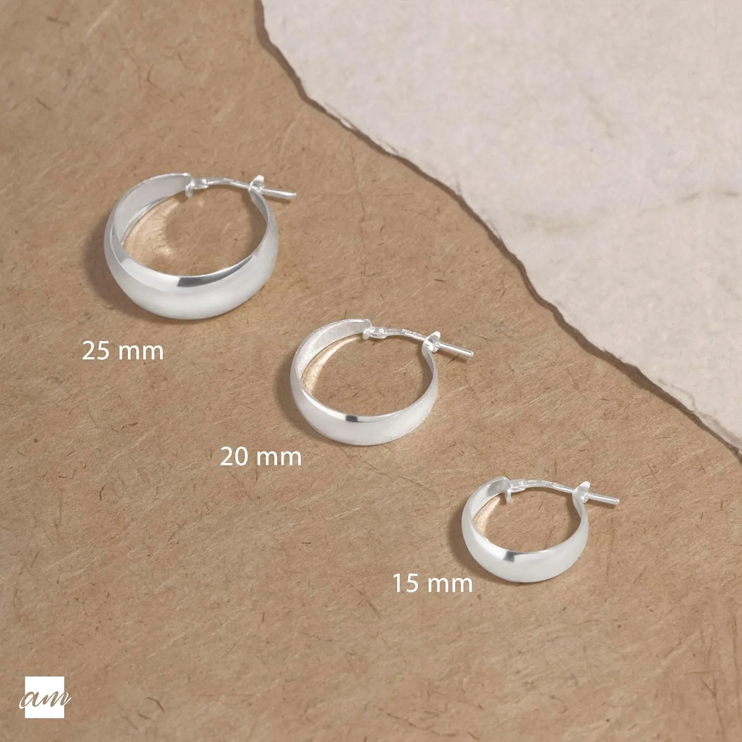 Amberta Women Handmade 925 Sterling Silver Chunky Hoop Earrings