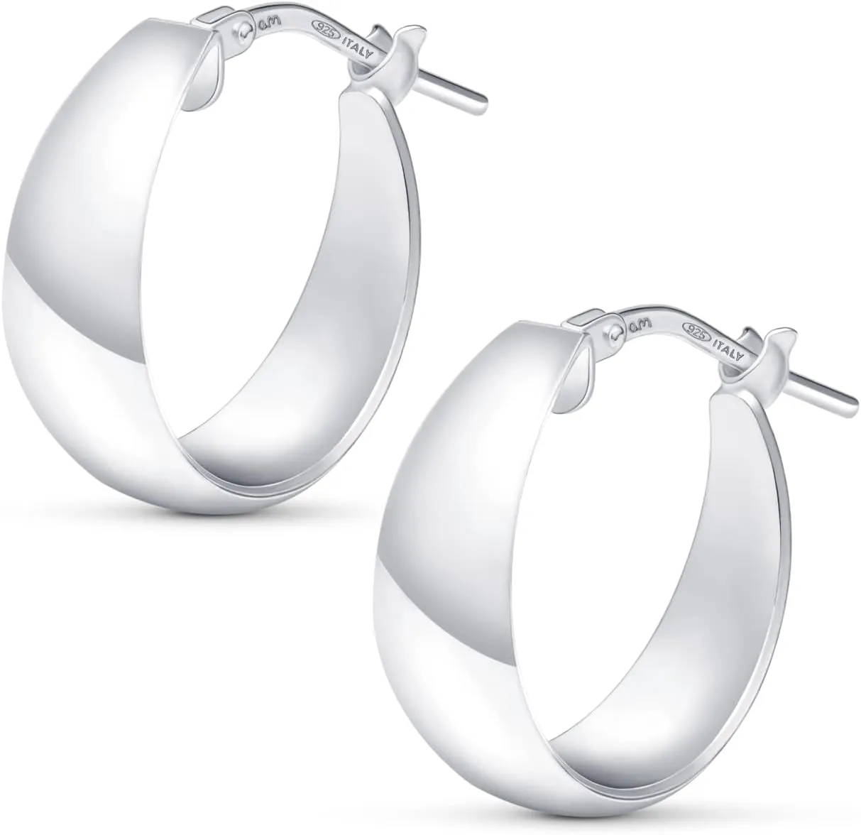 Amberta Women Handmade 925 Sterling Silver Chunky Hoop Earrings