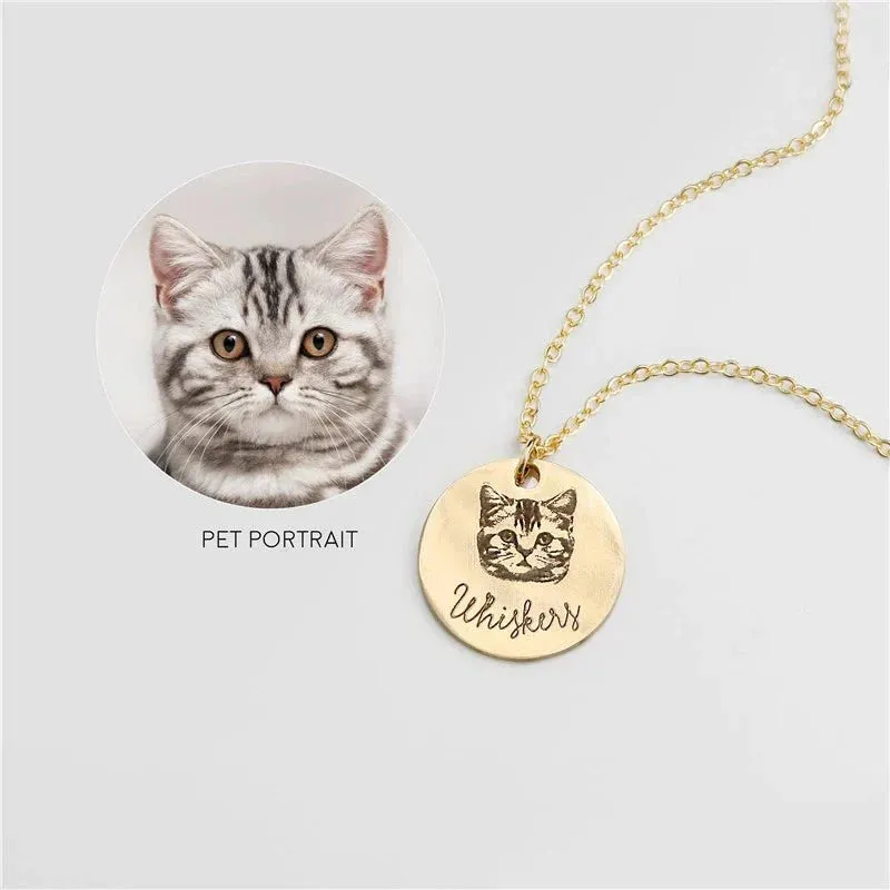Animal portrait personalized necklace Stainless Steel Engraved Disc Pendants Pet Necklace Custom Memorial Day Jewelry