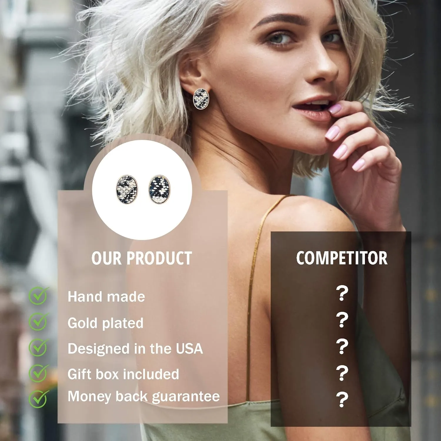 Animal Print Stud Earrings for Women  Leopard, Jaguar, Zebra, Snakeskin  Genuine Leather  Round, Oval, Teardrop - Fashion Statement Earrings - Gift Box Included