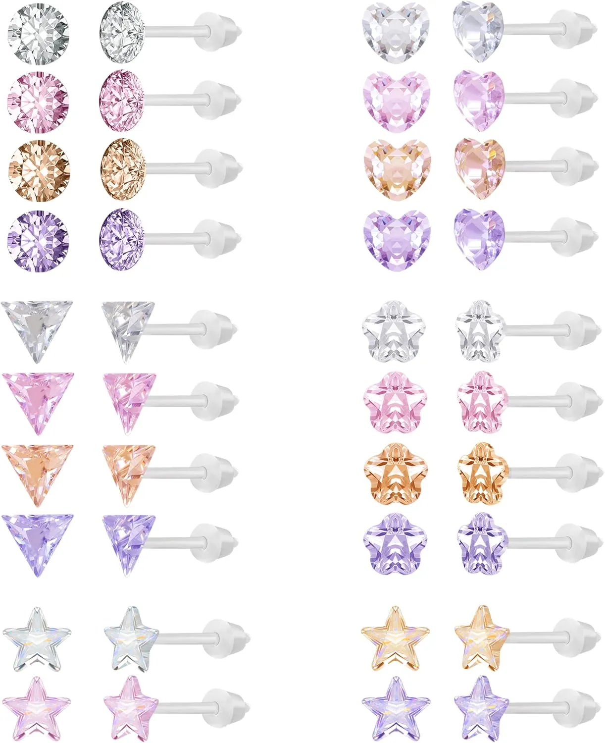 AoedeJ 40 Pcs Colorful Earrings Cubic Zirconia Earrings Studs Hypoallergenic With Plastic Post For Women Multipack