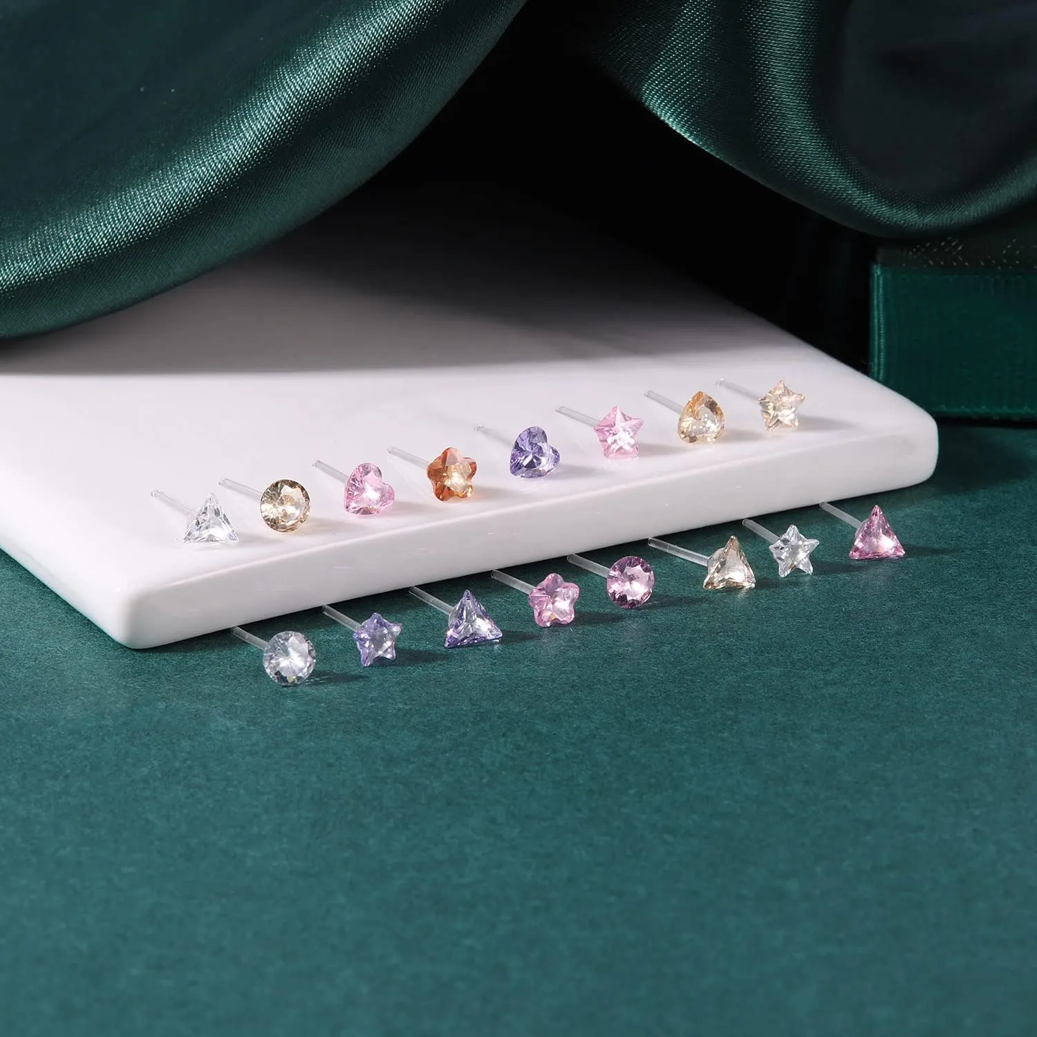 AoedeJ 40 Pcs Colorful Earrings Cubic Zirconia Earrings Studs Hypoallergenic With Plastic Post For Women Multipack