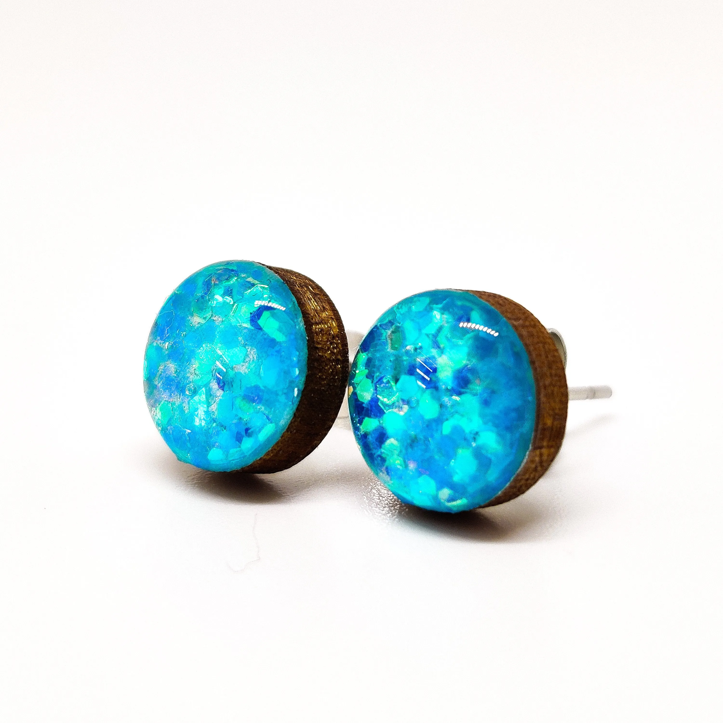 Aquamarine Sparkle Stud Earrings by Candi Cove Designs