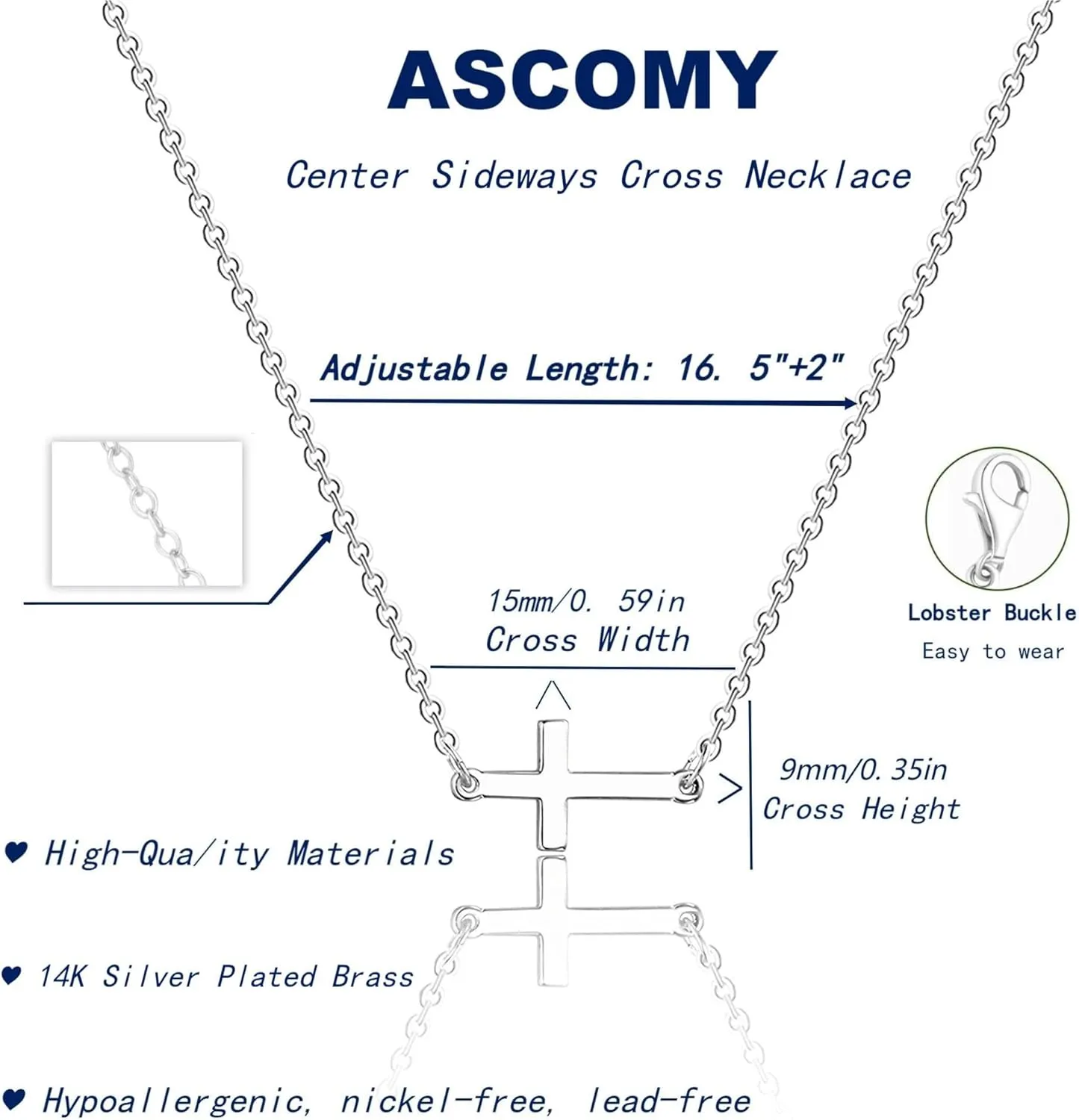 ASCOMY Cross Necklace for Women 14K Gold & Silver Plated Cross Pendant Necklace Trendy Cross Pendant Chain Necklace Minimalist Daily Decoration Jewellery For Women Dainty Religious Gift