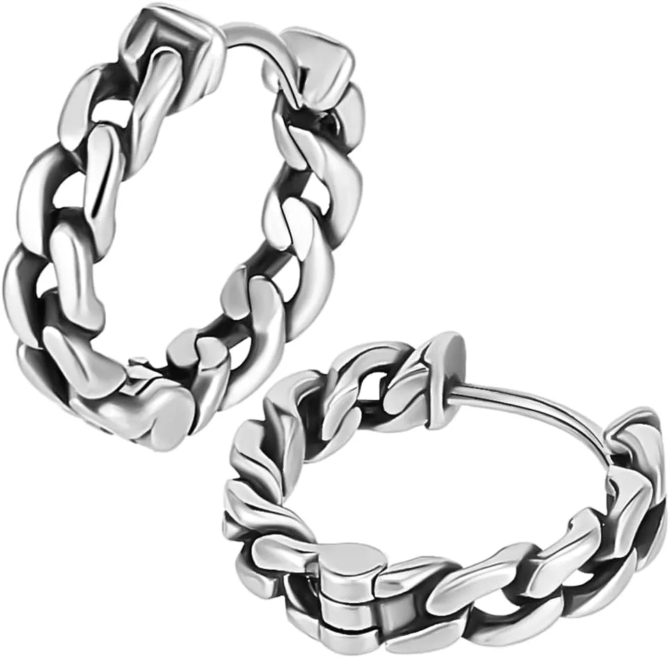 Beebeecraft 2Pcs 316 Surgical Stainless Steel Hoop Earrings with Velvet Pouch Chunky Small 17mm Hollow Vintage Antique Silver Lightweight Skull Hoops Rings Earring for Women Men Earring Enthusiast