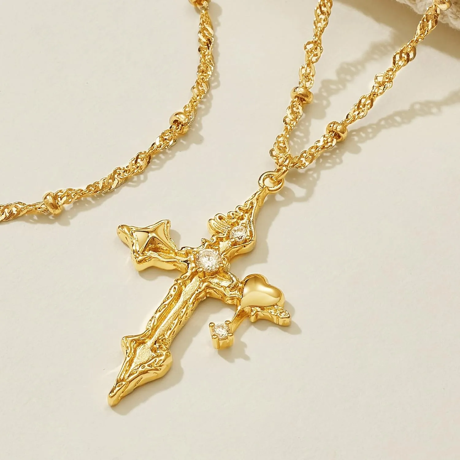 Bemoly Cross Necklaces for Women 14K Gold Plated Dainty Cross Pendant Faith Necklace Inlayed Cubic Zirconia Cross Pendant Necklaces Trendy Jewelry for Women