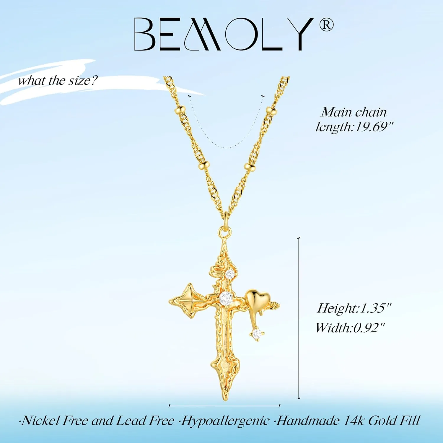 Bemoly Cross Necklaces for Women 14K Gold Plated Dainty Cross Pendant Faith Necklace Inlayed Cubic Zirconia Cross Pendant Necklaces Trendy Jewelry for Women