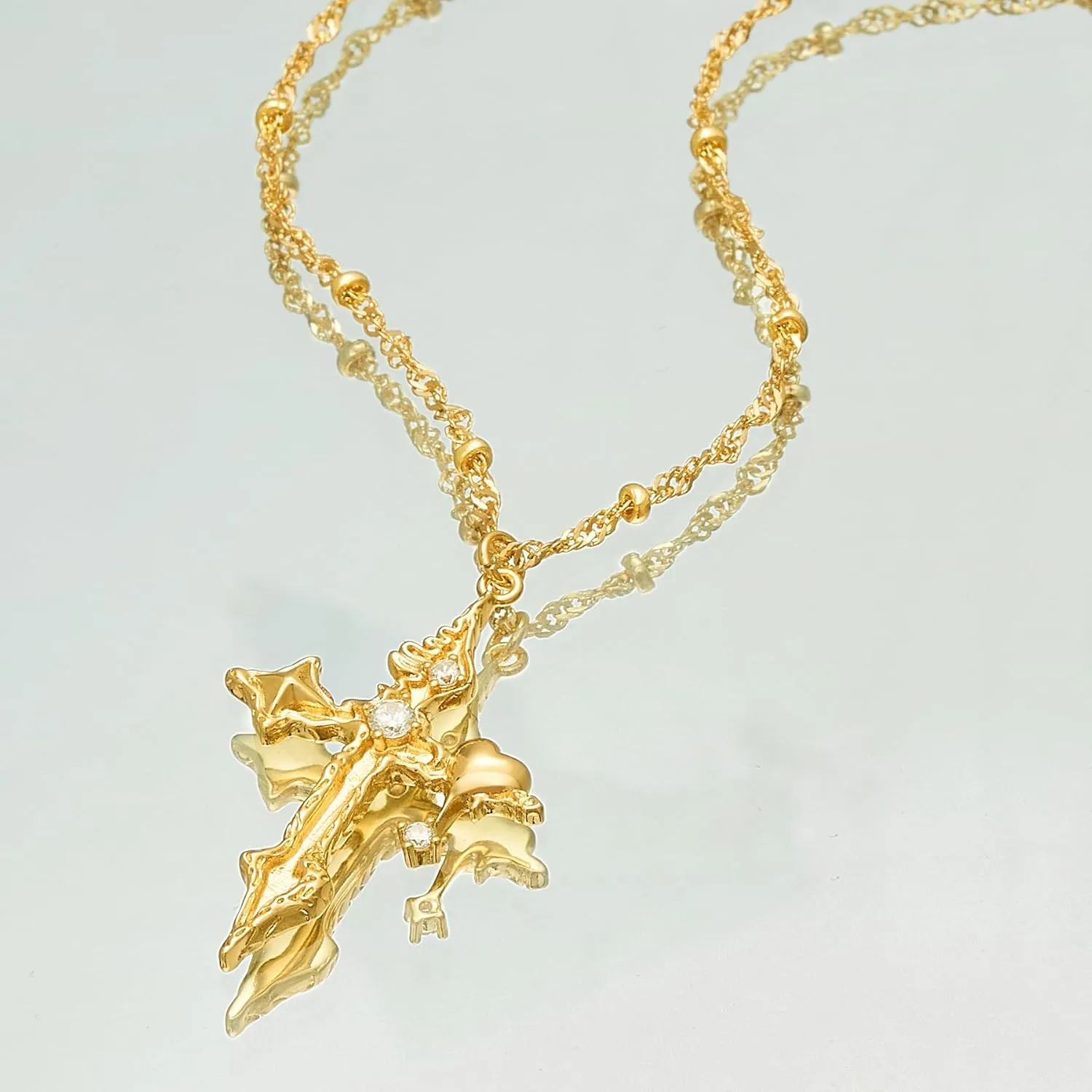 Bemoly Cross Necklaces for Women 14K Gold Plated Dainty Cross Pendant Faith Necklace Inlayed Cubic Zirconia Cross Pendant Necklaces Trendy Jewelry for Women