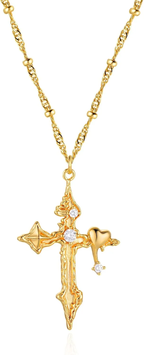 Bemoly Cross Necklaces for Women 14K Gold Plated Dainty Cross Pendant Faith Necklace Inlayed Cubic Zirconia Cross Pendant Necklaces Trendy Jewelry for Women