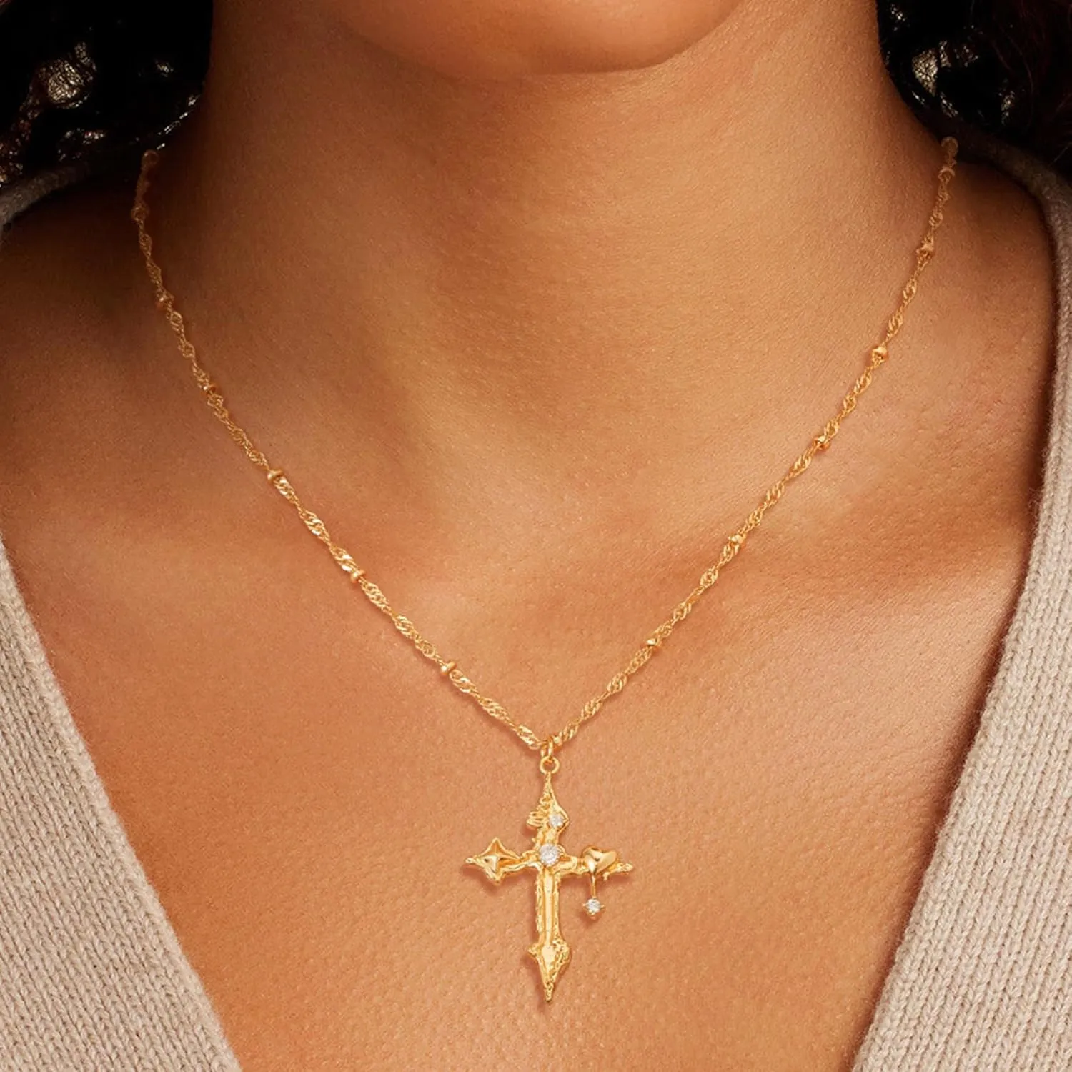 Bemoly Cross Necklaces for Women 14K Gold Plated Dainty Cross Pendant Faith Necklace Inlayed Cubic Zirconia Cross Pendant Necklaces Trendy Jewelry for Women