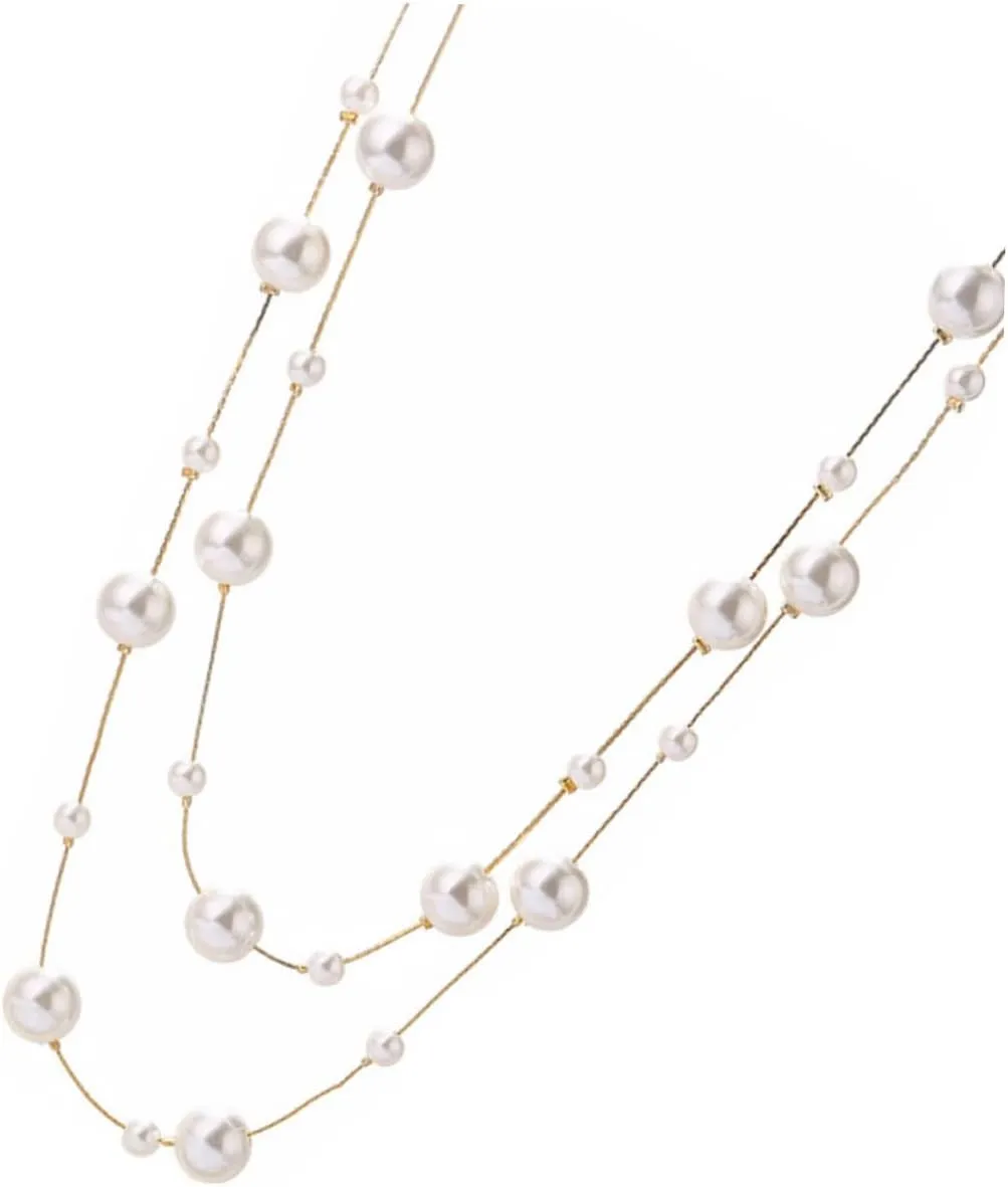BESTYASH Pearl Double Necklace Fake Pearl Necklace Pearls Necklaces for Women Double Layer Necklace Simulated