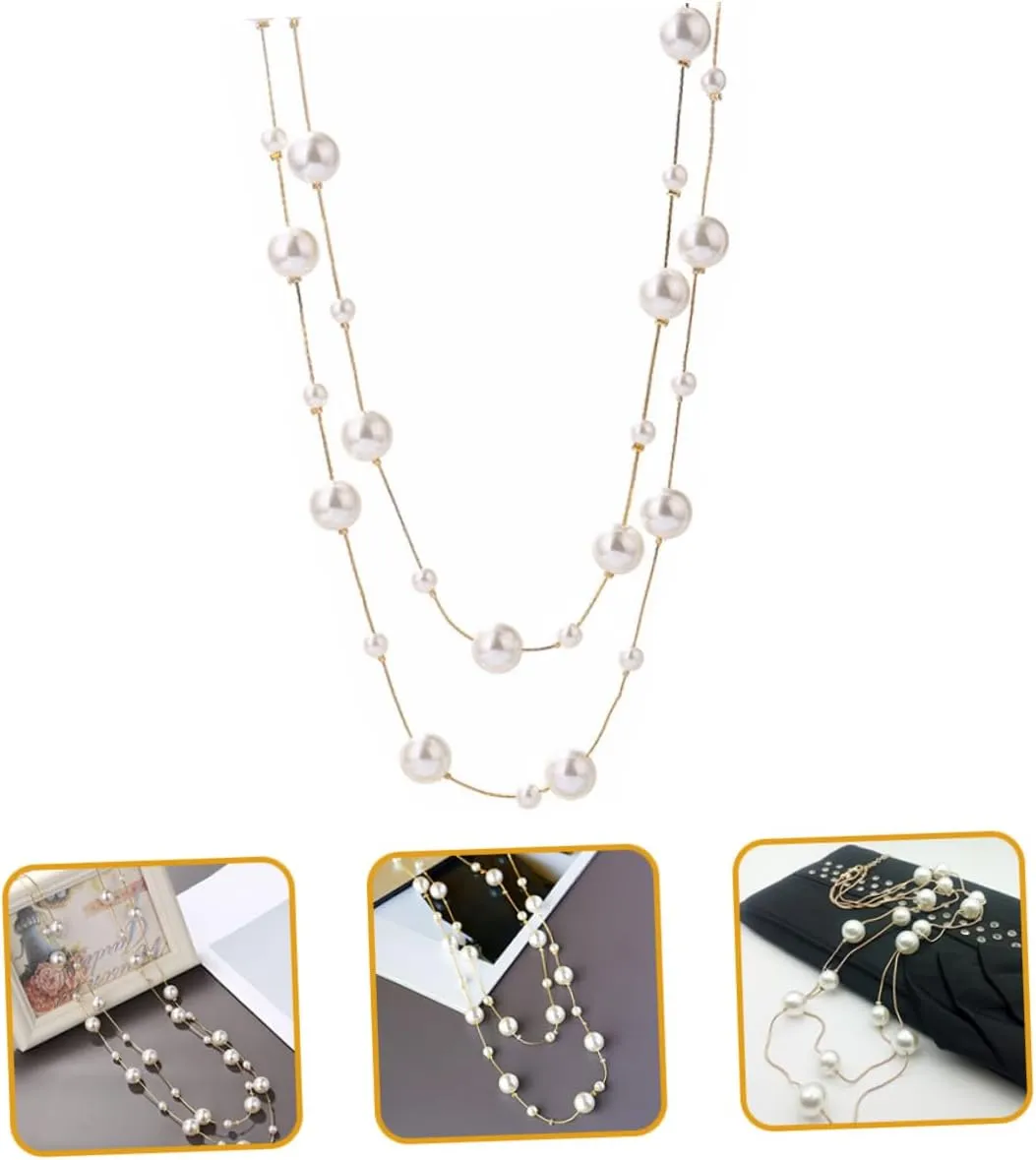 BESTYASH Pearl Double Necklace Fake Pearl Necklace Pearls Necklaces for Women Double Layer Necklace Simulated