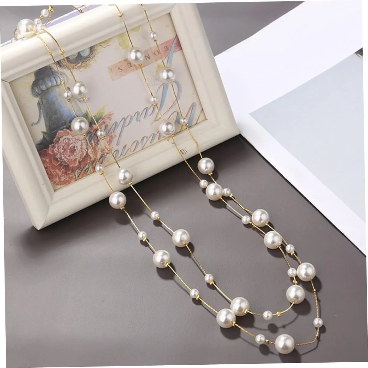 BESTYASH Pearl Double Necklace Fake Pearl Necklace Pearls Necklaces for Women Double Layer Necklace Simulated