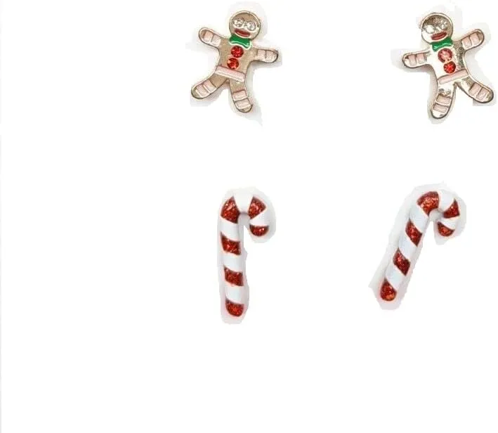 Betsey Johnson Gingerbread Non-Matching Stud Earrings (One Size, Gingerbread/Candy Cane)
