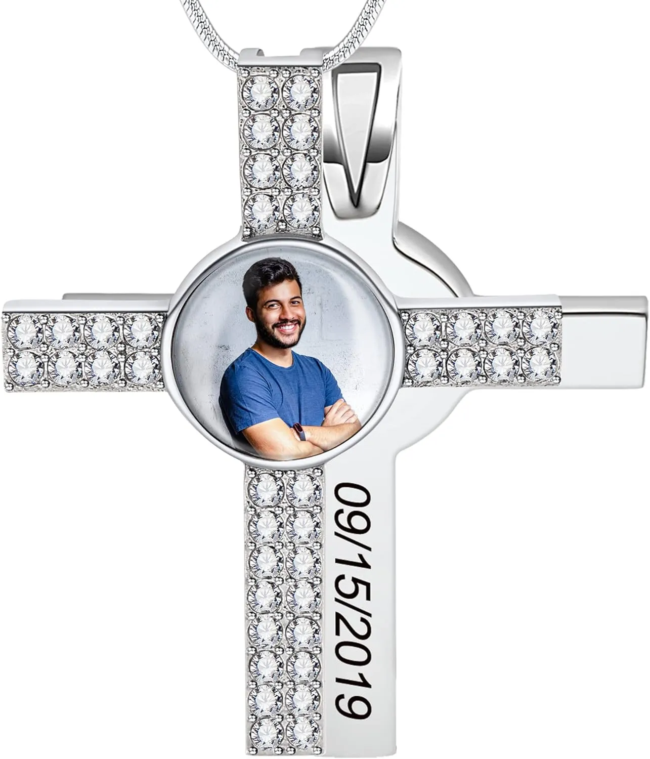 Bivei Personalized Photo Cross Necklace, Customized Stainless Steel Jesus Faith Cross Pendant Necklaces for Men & Women
