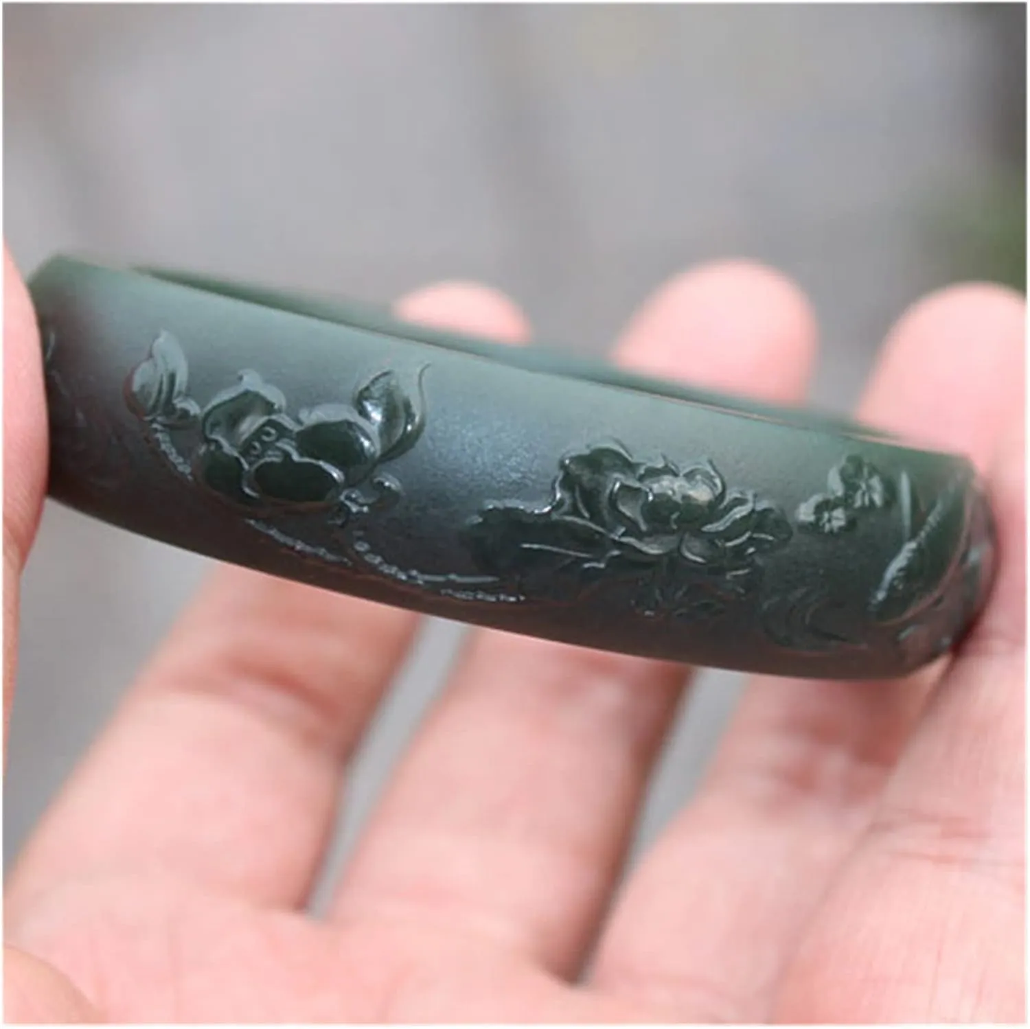 Black Green Jade Bangles Handcarved Flower Jade Bracelet Bangles for Women Jade Bracelet Jade Jewelry /1765 (Color : A, Size : 58-59mm)