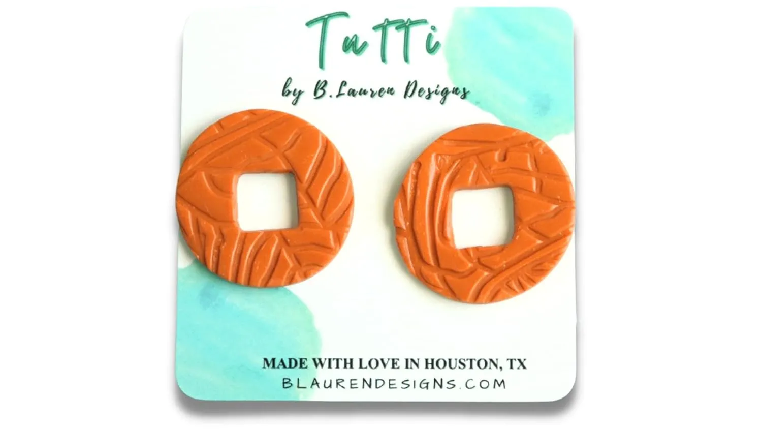 B.Lauren Designs Textured Stud Earrings with Square in the Middle, Minimalist Earrings (Orange)