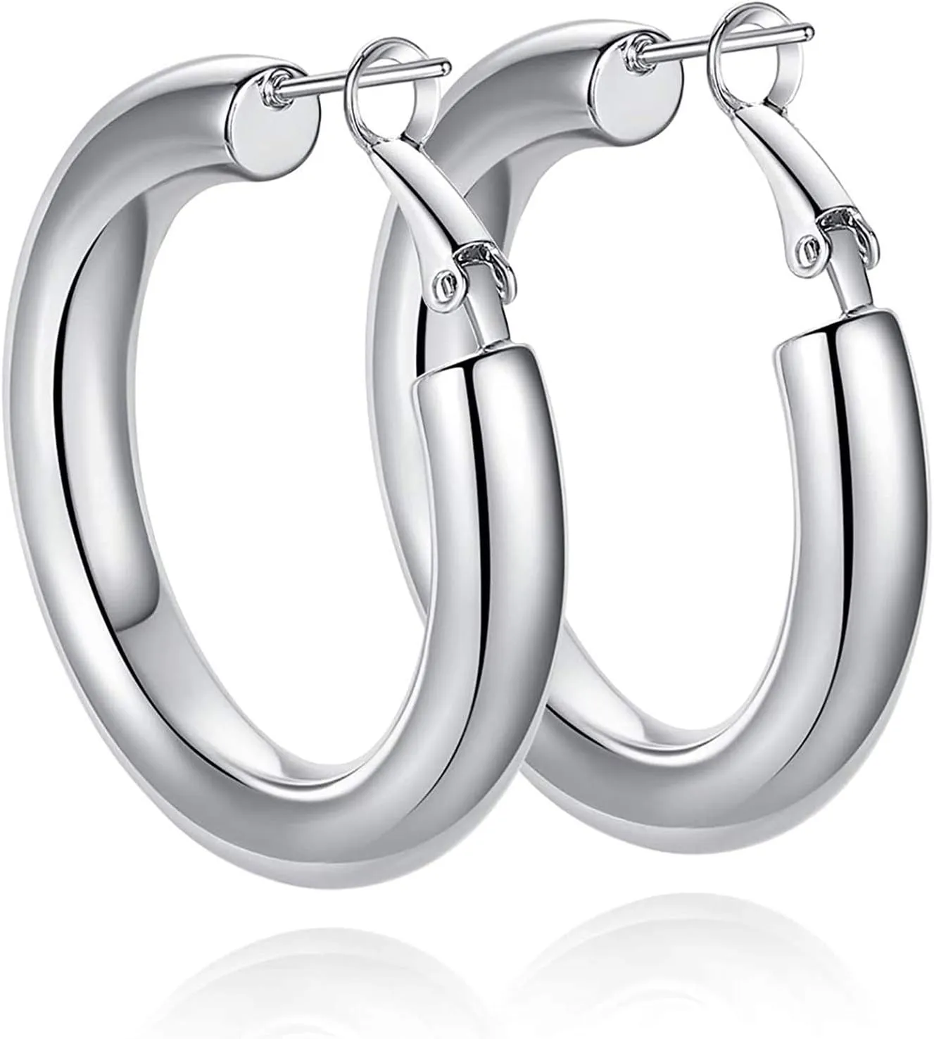 BMMYE 925 Sterling Silver Post Chunky Gold Hoop Earrings, 14K Gold Plated Earrings for Women Lightweight Hollow Tube 25mm-70mm