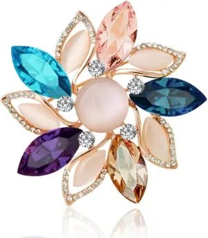 Brooch Vintage Elegant Unique Pearl Brooches Flower Ribbon Brooch Corsage Austrian Crystal Brooch Badge Pin Wedding for Women (Sun Flower)
