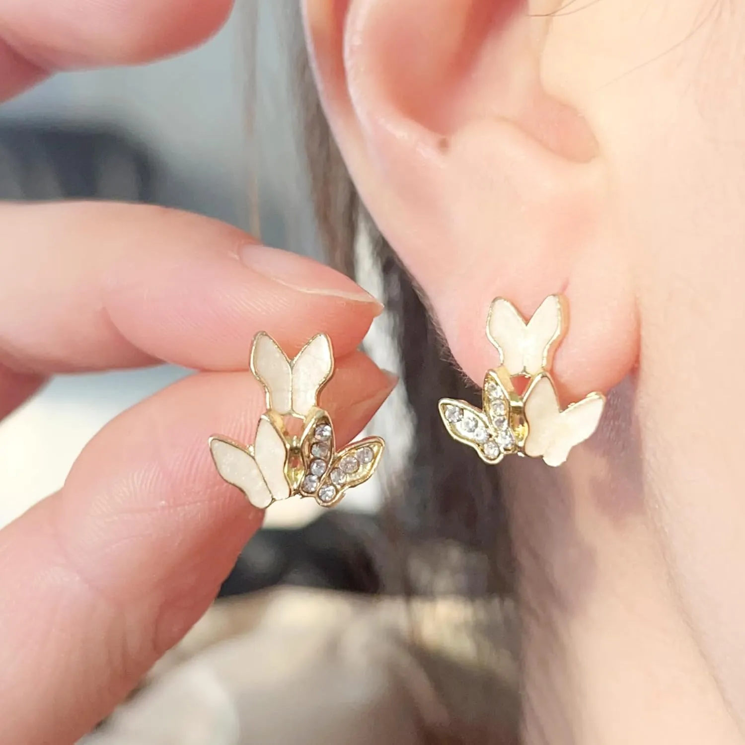 Butterfly Earrings for Women Tiny Butterfly Stud Earrings Cubic Zirconia White Purple Butterfly Stud Earrings for Women