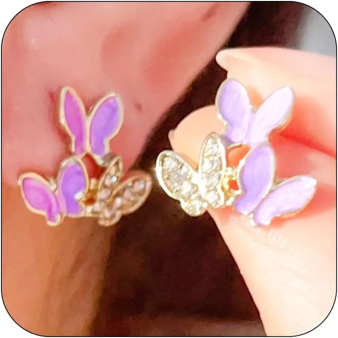 Butterfly Earrings for Women Tiny Butterfly Stud Earrings Cubic Zirconia White Purple Butterfly Stud Earrings for Women
