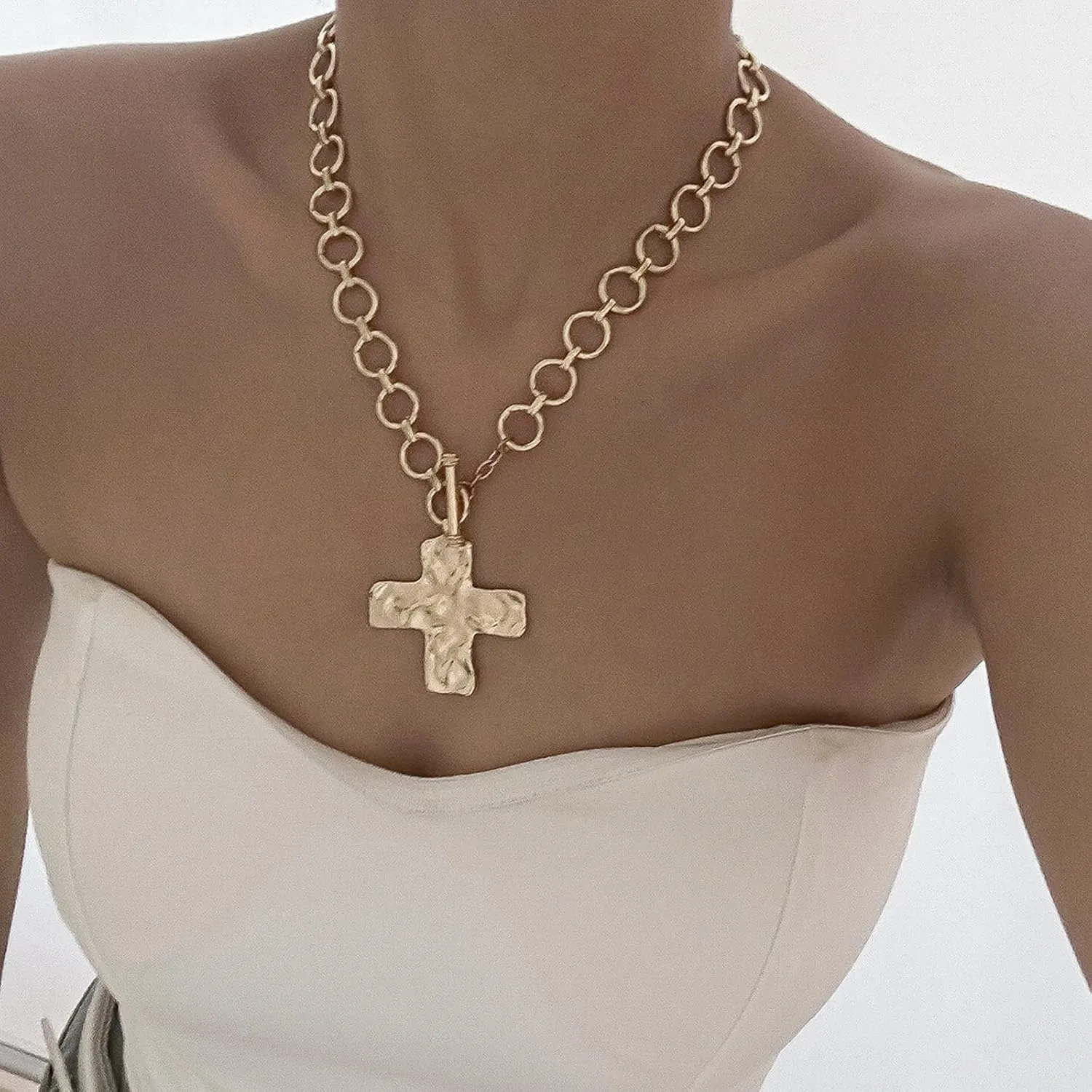 Chunky Cross Necklace for Women Statement Necklace Layered Big Cross Pendant Necklaces Christian Gifts for Women