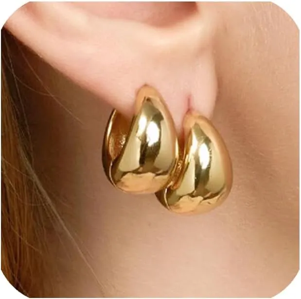 Chunky Gold Hoop Earrings for Women 18K Gold Plated Chunky Hoops Thick Hoop Earrings Trendy Earrings