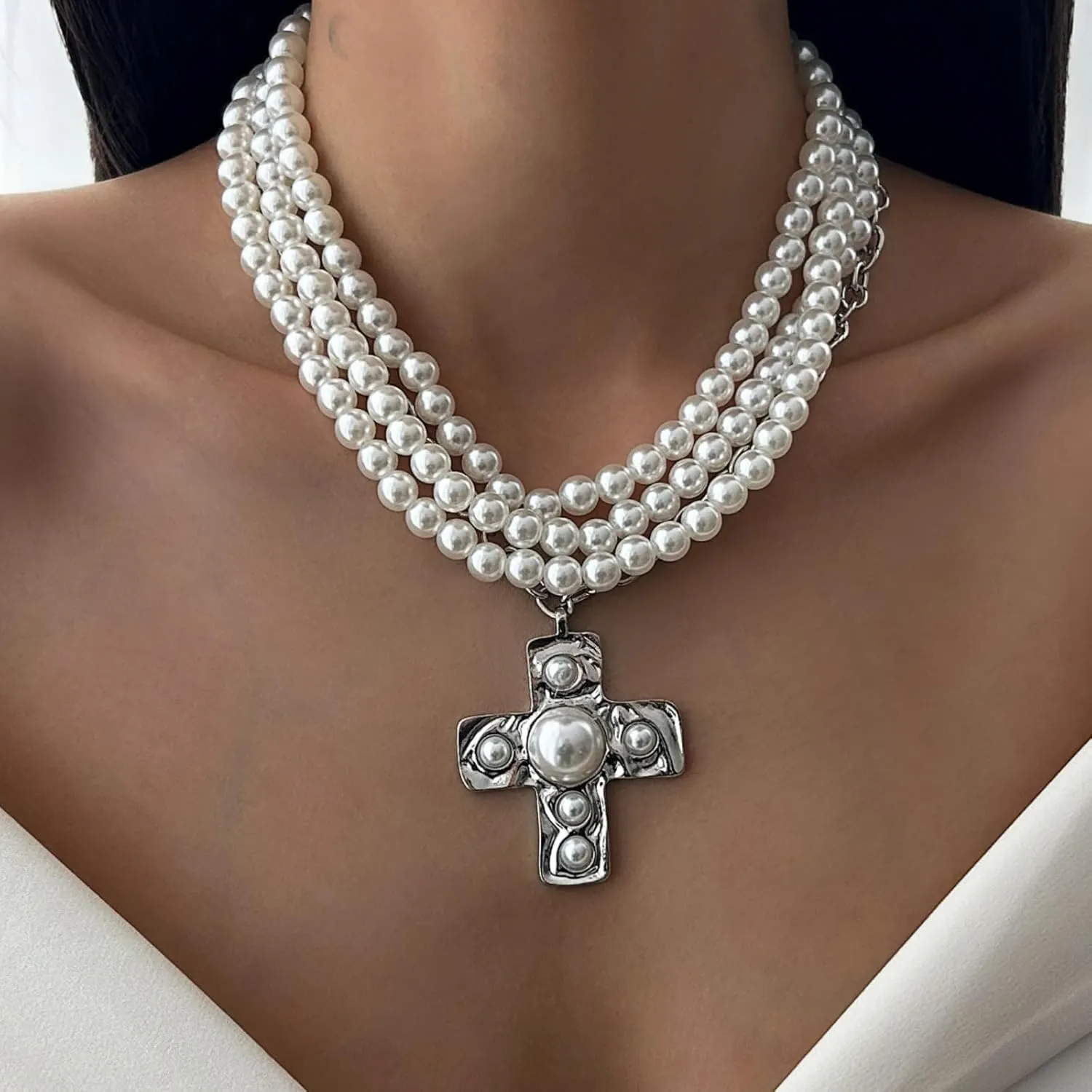 Chunky Gold Necklace Cross Statement Necklace for Women Layered Cross Necklaces Jewelry First Communion Gifts