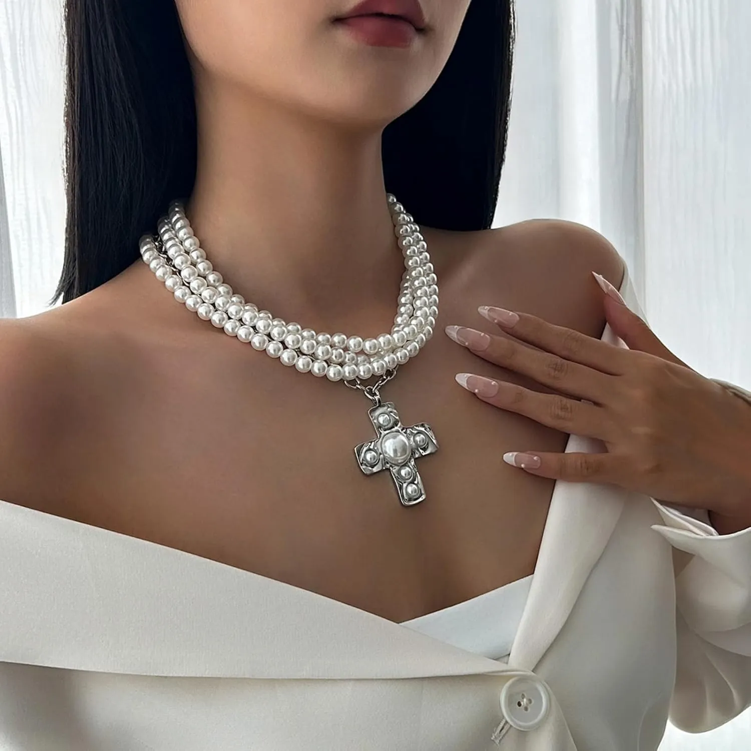 Chunky Gold Necklace Cross Statement Necklace for Women Layered Cross Necklaces Jewelry First Communion Gifts