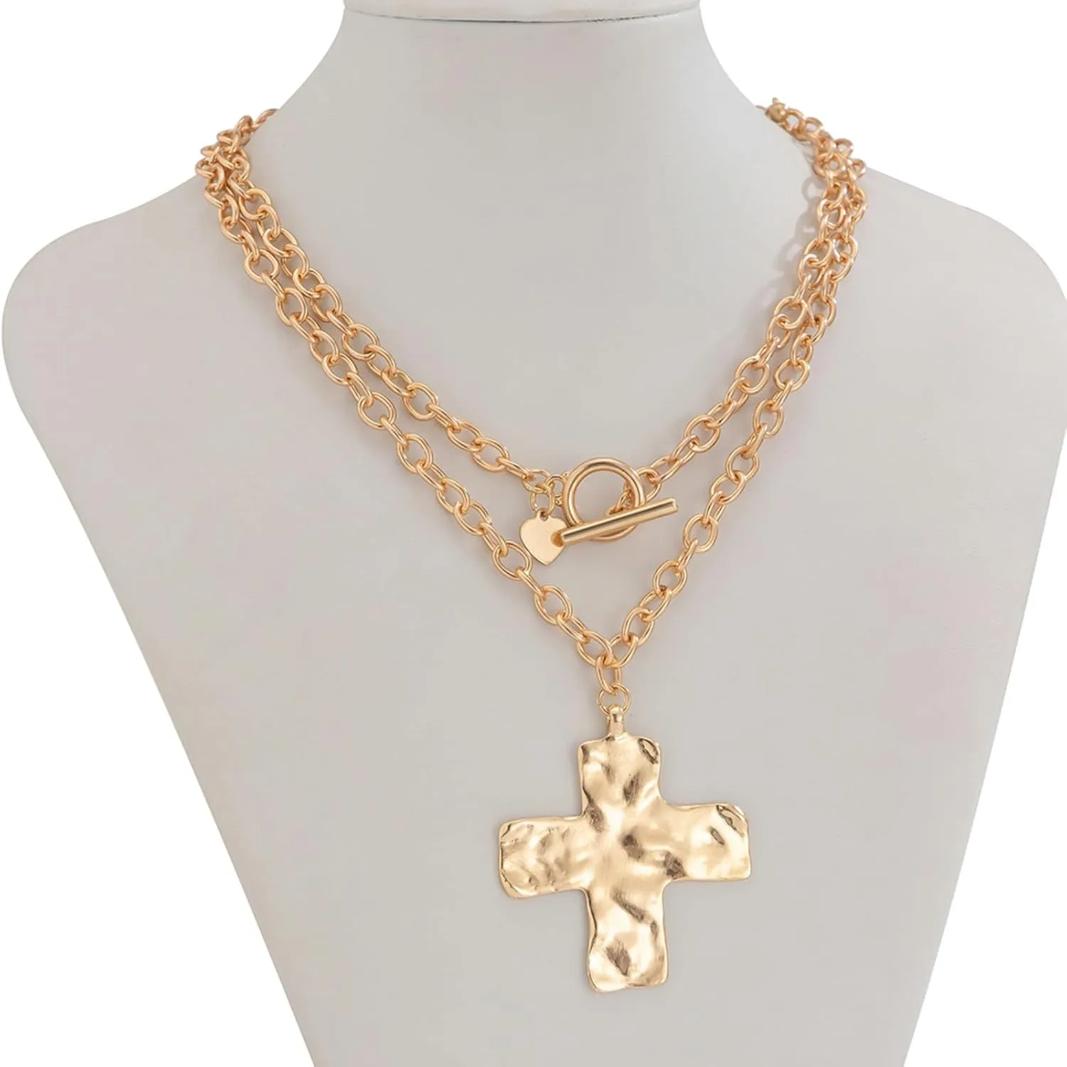 Chunky Gold Necklace Cross Statement Necklace for Women Layered Cross Necklaces Jewelry First Communion Gifts