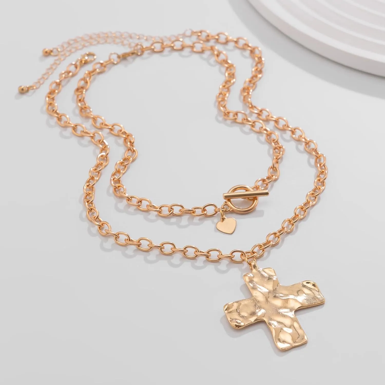 Chunky Gold Necklace Cross Statement Necklace for Women Layered Cross Necklaces Jewelry First Communion Gifts