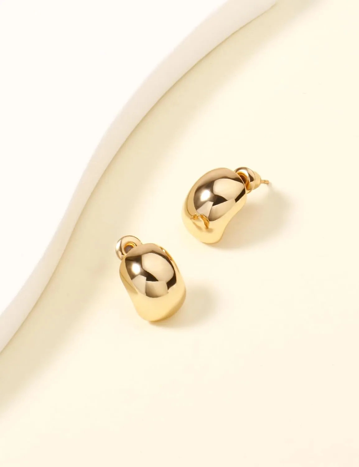 Chunky Gold Stud Earrings for Women 14K Gold Plated 925 Sterling Silver Brushed Half Ball Stud Earrings