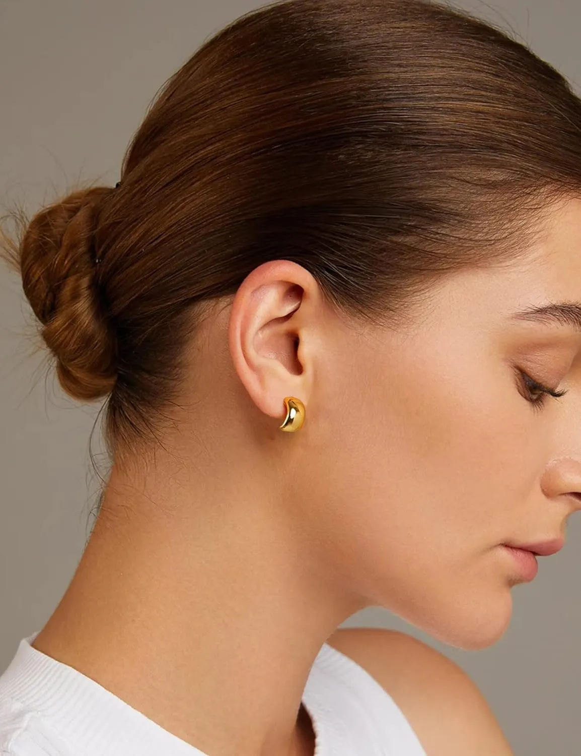 Chunky Gold Stud Earrings for Women 14K Gold Plated 925 Sterling Silver Brushed Half Ball Stud Earrings