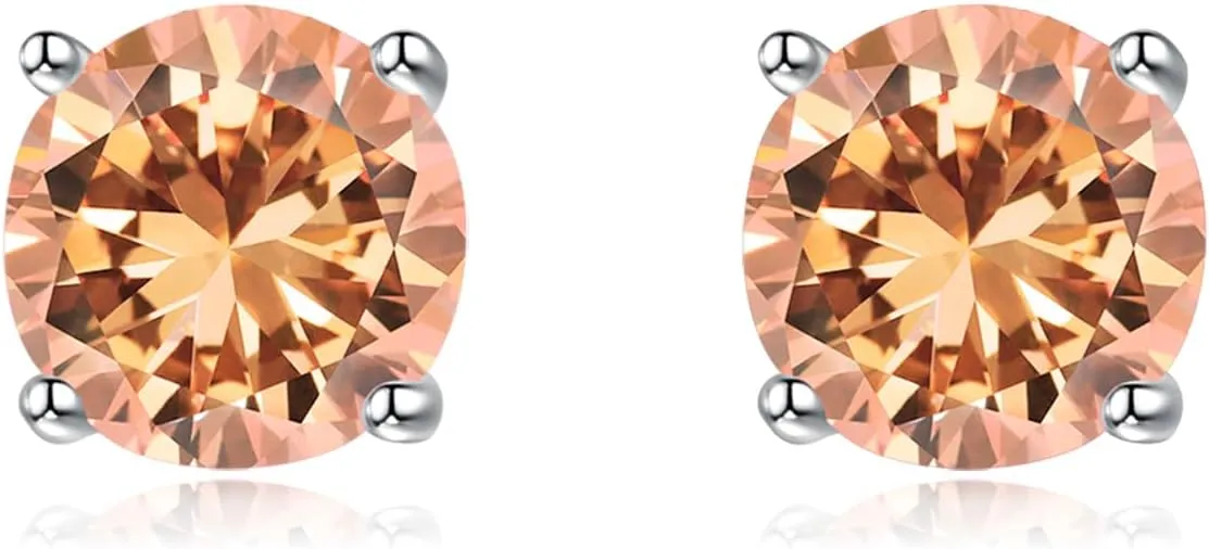 CiNily 925 Sterling Silver Stud Earrings for Women Hypoallergenic, Champagne Cubic Zircon Studs | Sterling Silver Earrings Tiny Studs for Multiple Piercings