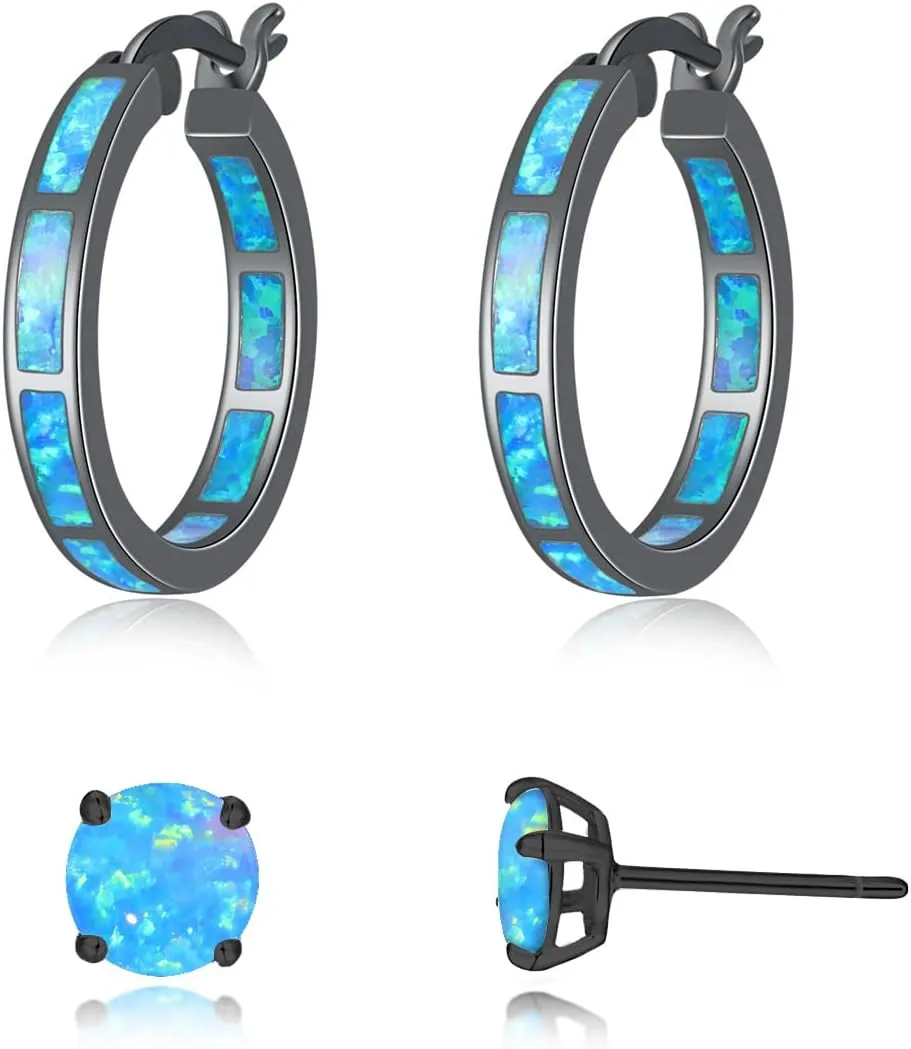 CiNily Sterling Silver/Rose Gold/Yellow Gold Plated Hoop Earrings 20mm,Multicolor Opal Small Hoop Earrings for Women Girls Hypoallergenic Jewelry for Sensitive Ears Gemstone Earrings
